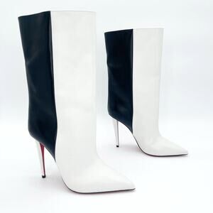 Christian Louboutin Astrilarge Booty 100 Black White Bicolor Leather Boots EU 40